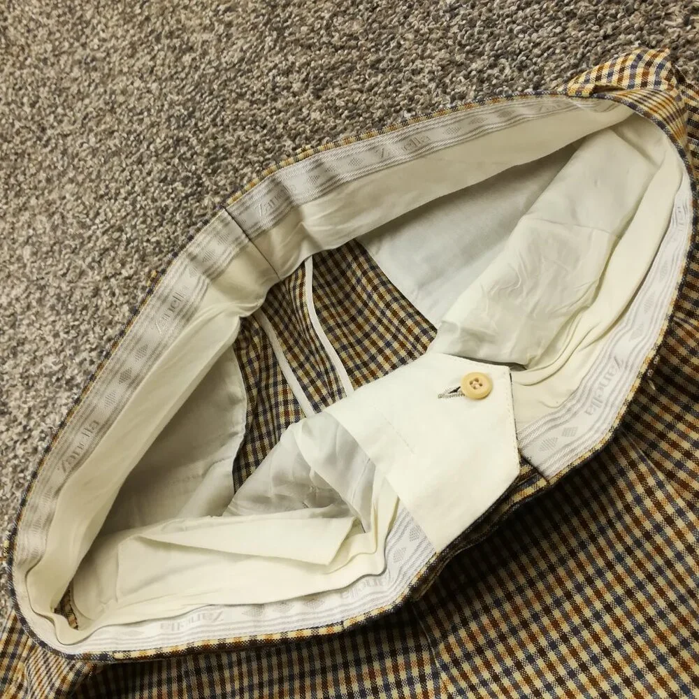 Zanella Dress Pants Wool Bennett Pleated Checked 34x30